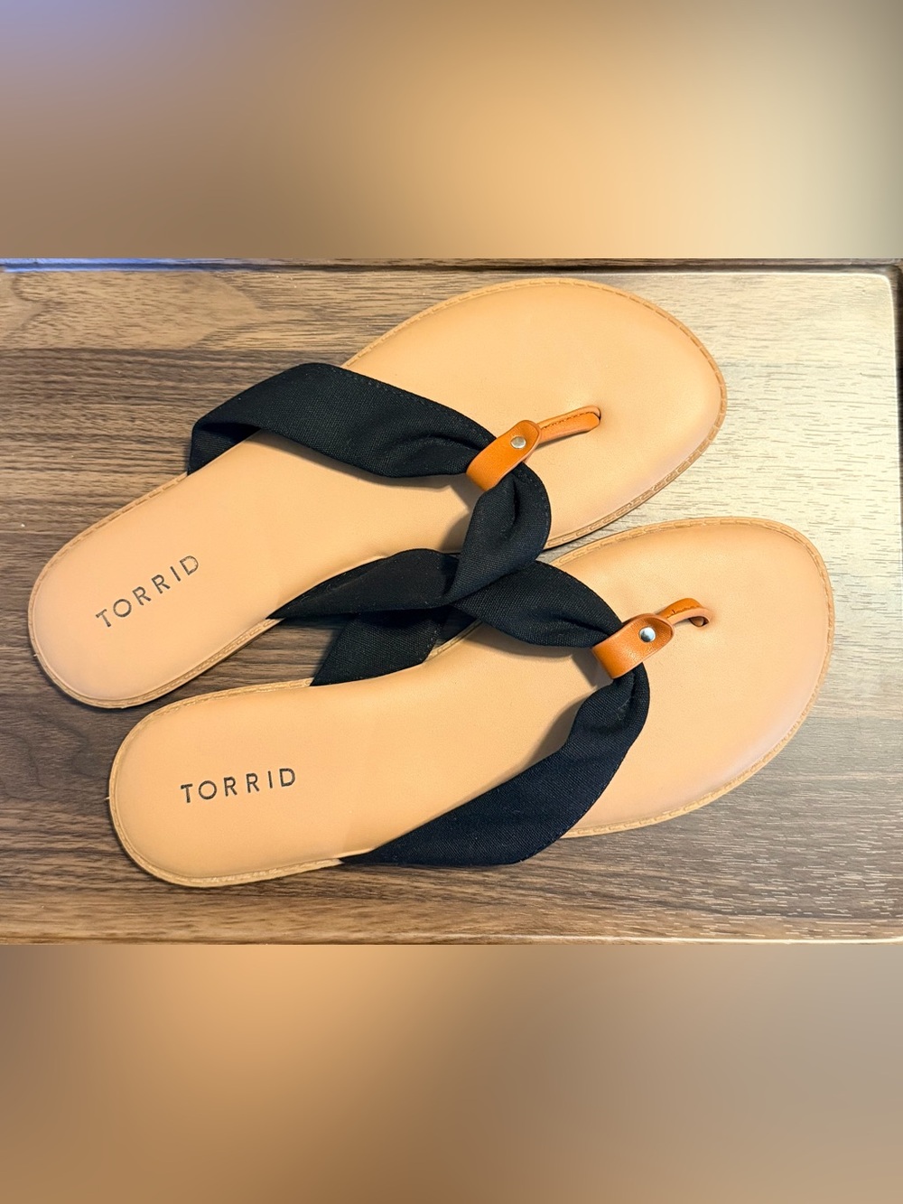torrid Black Knotted Fabric Thong Sandals with Tan Footbed